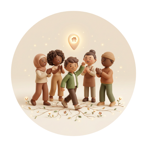 Diverse group celebrating with roots and blooms